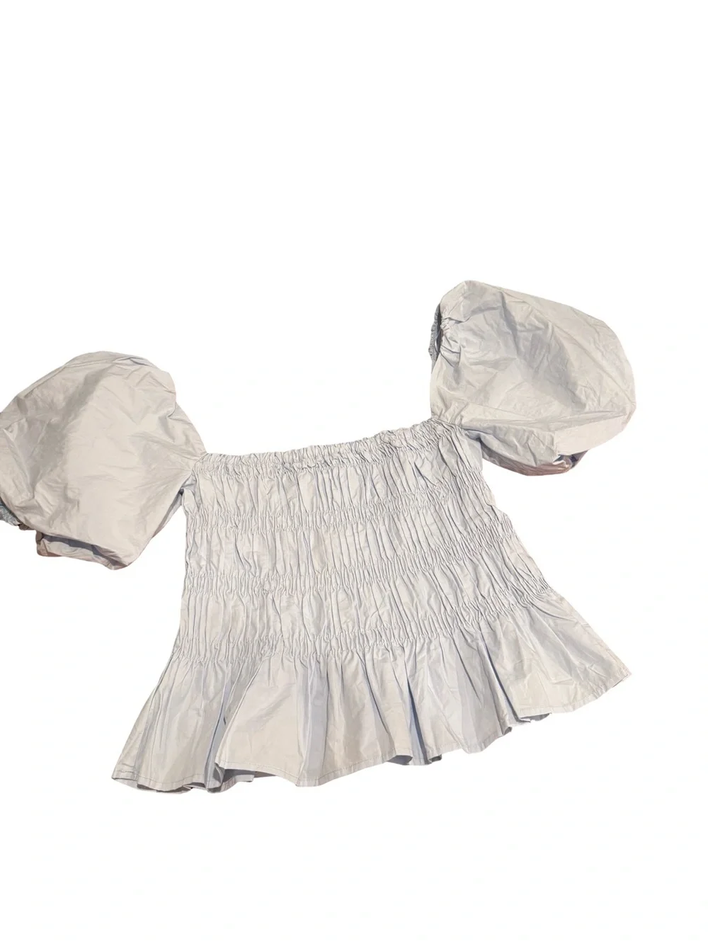 ASTR The Label Light Blue Smocked Puff Sleeve Peplum Top Size L